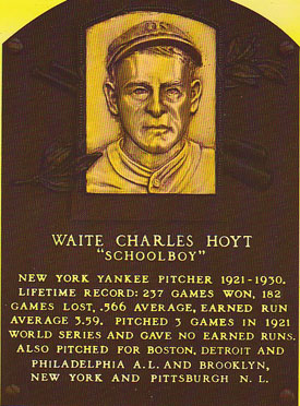 Waite Hoyt Hall of Fame Plaque