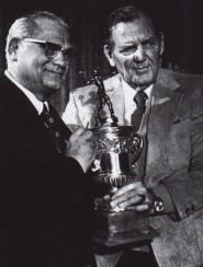 Woody & Bear Holding Sugar Bowl Trophy